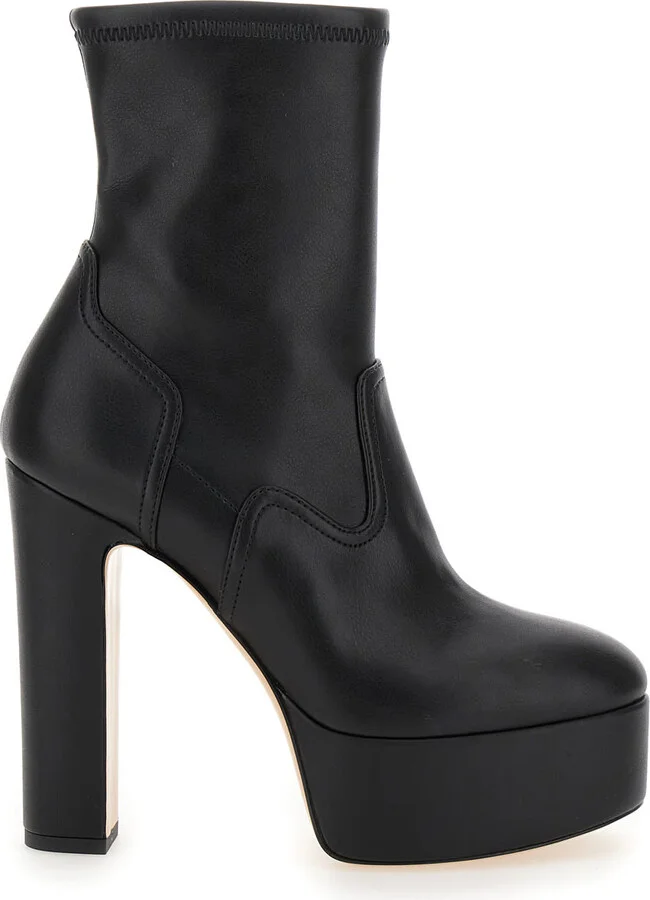 Patty Black Ankle Boots With High Heel And Platform In Leather Woman