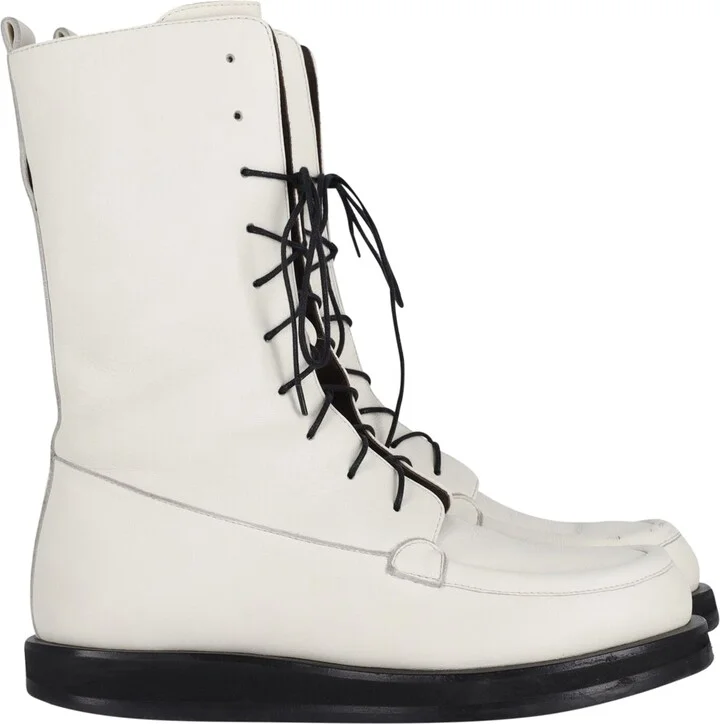 Patty Lace-Up Combat Boots in White Leather