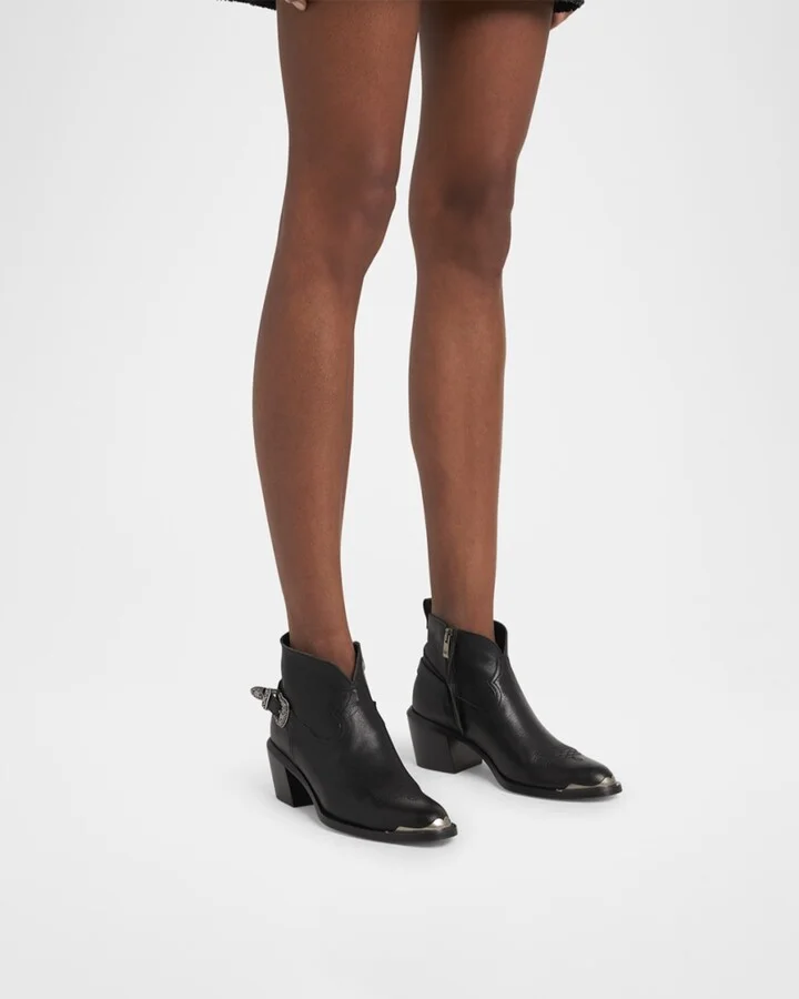 Patty Leather Buckle Western Ankle Boots - Image 4
