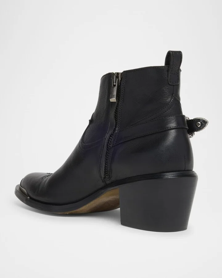 Patty Leather Buckle Western Ankle Boots - Image 8