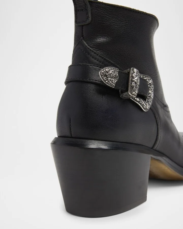 Patty Leather Buckle Western Ankle Boots - Image 9
