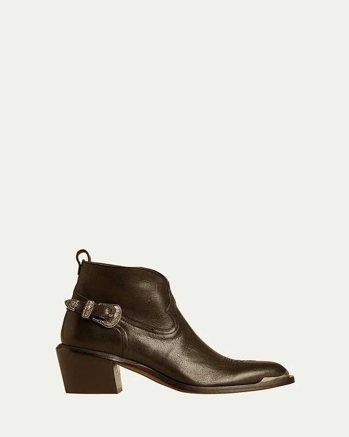 Patty Leather Buckle Western Ankle Boots