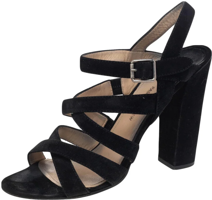 Paul Andrew Black Suede Ankle Strap Block Heel Sandals Size 41