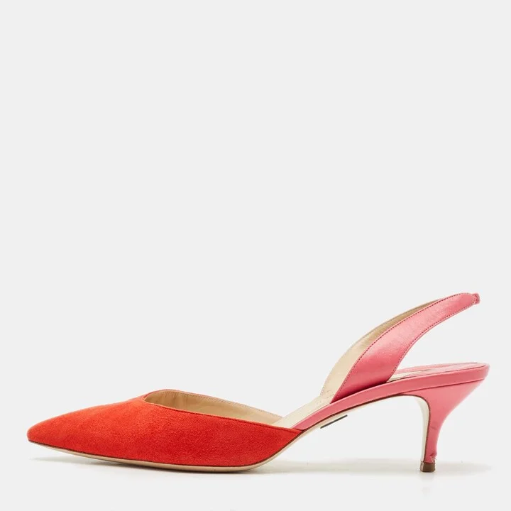 Paul Andrew Red Leather and Suede Rhea Slingback Pumps Size 41