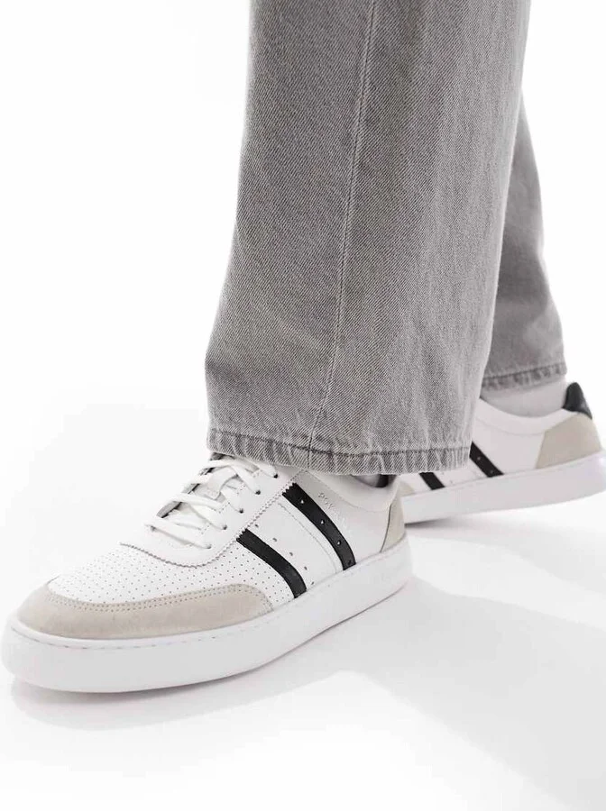 Paul Smith leather logo sneakers with side stripe in white