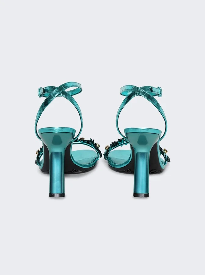 Paula's Ibiza Petal Flower Crystal Sandal 90 Turquoise