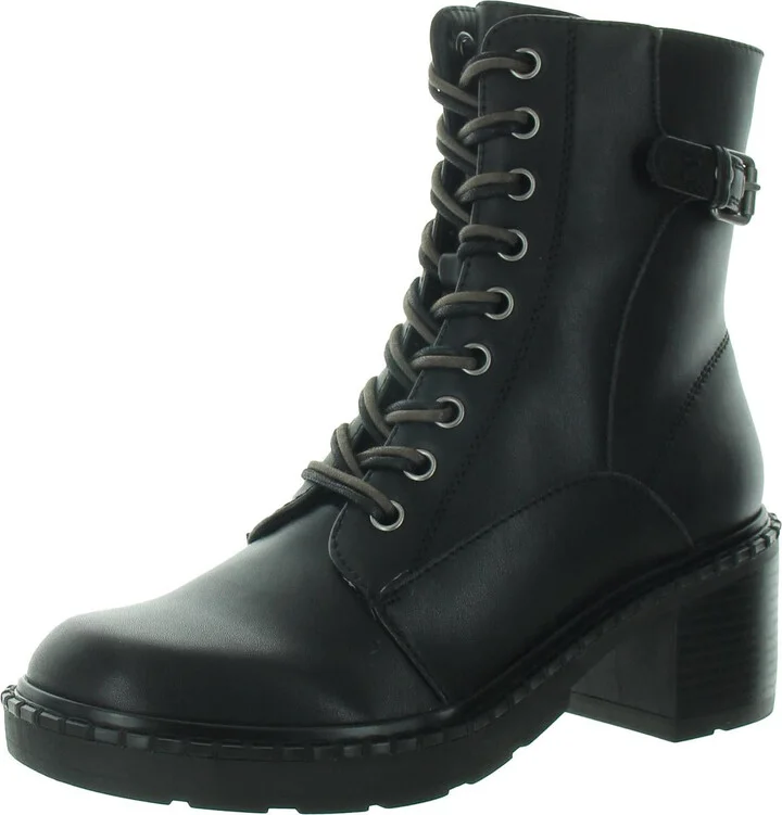 Paxon Womens Zipper Faux Leather Combat & Lace-Up Boots