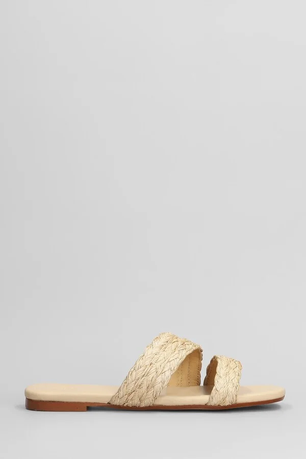 Paz-258 Flats In Beige Leather And Fabric