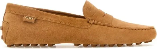 Peach suede loafers