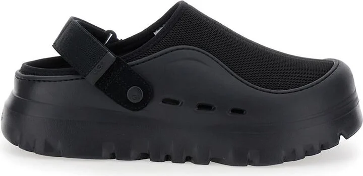 'Peakmod' Black Mules With Adjustable Strap And Lug Sole In Tech Fabric Man