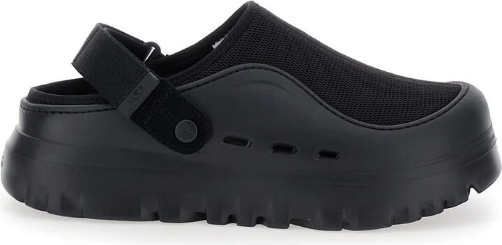 'peakmod' Black Mules With Adjustable Strap And Lug Sole In Tech Fabric Man