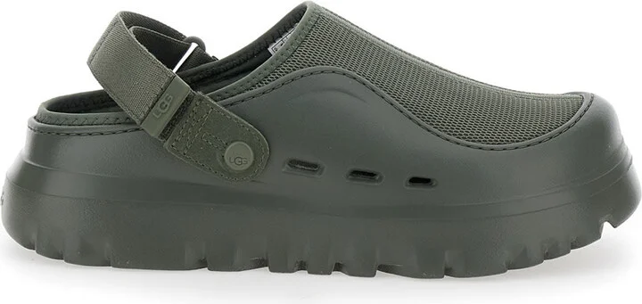 'peakmod' Green Mules With Adjustable Strap And Lug Sole In Tech Fabric Man