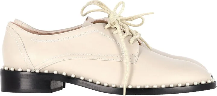 Pearl Accent Brogues in Nude Leather
