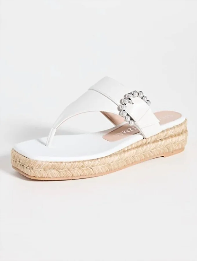 Pearl Buckle Espadrille Sandal In White