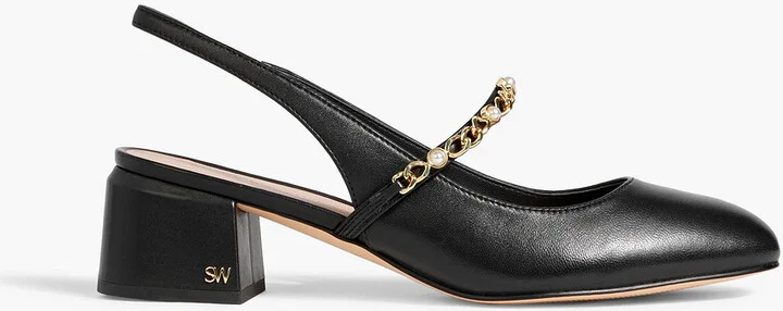 Pearl Chain 45 leather slingback pumps