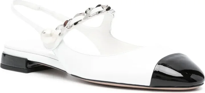 Pearl-Detail Leather Ballerina Shoes - Image 2