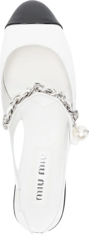 Pearl-Detail Leather Ballerina Shoes - Image 4