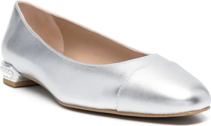 Pearl-Detail Leather Ballerina Shoes - Image 2