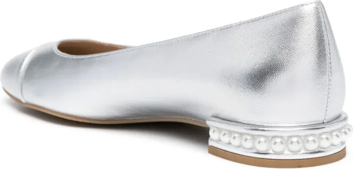 Pearl-Detail Leather Ballerina Shoes - Image 3