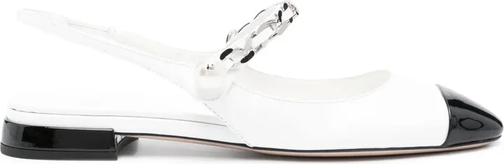 Pearl-Detail Leather Ballerina Shoes