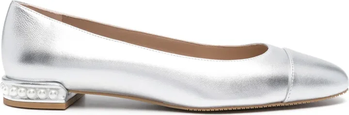 Pearl-Detail Leather Ballerina Shoes