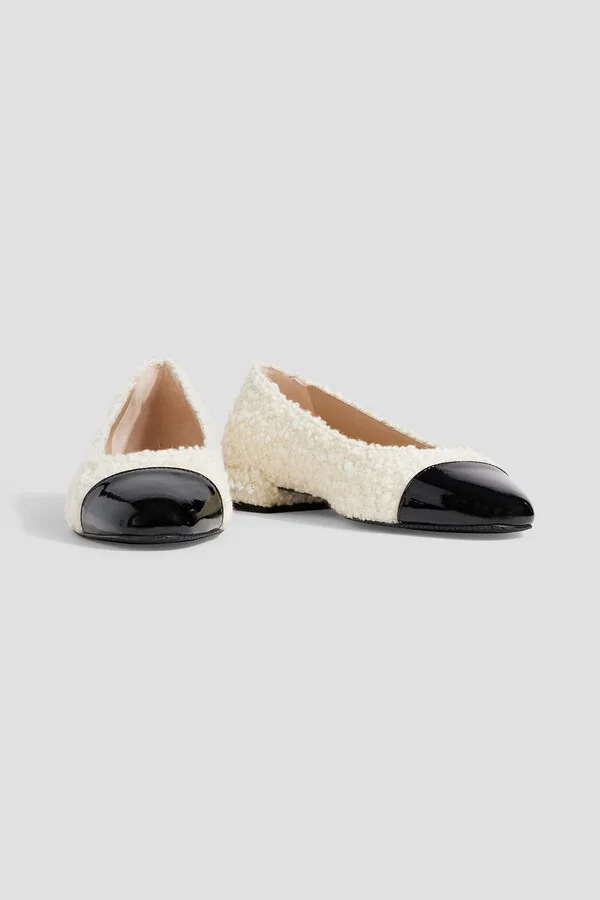 Pearl embellished bouclé-tweed and patent-leather ballet flats - Image 2