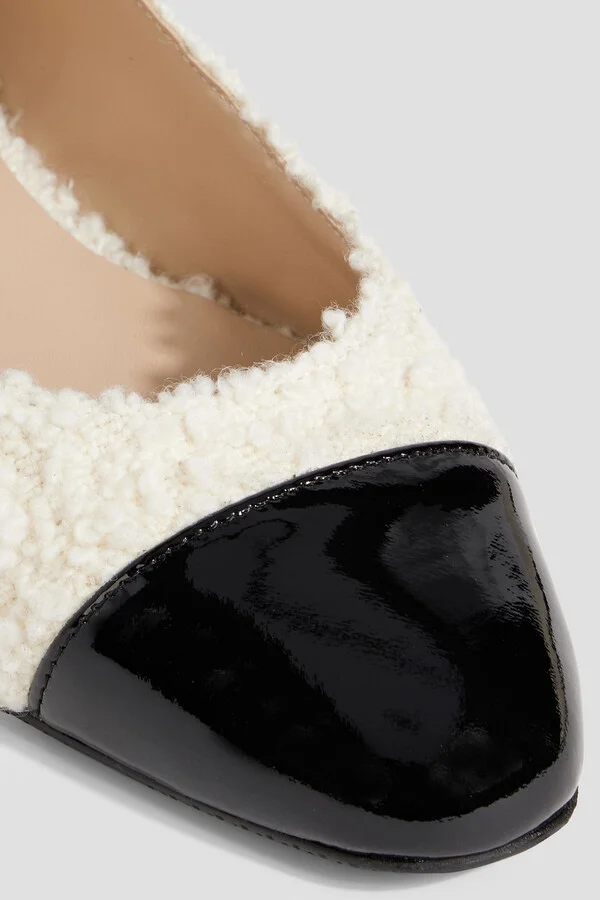Pearl embellished bouclé-tweed and patent-leather ballet flats - Image 4