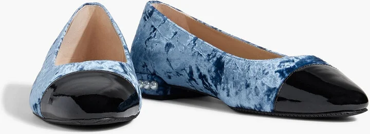 Pearl embellished crushed-velvet ballet flats - Image 2