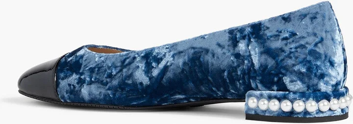 Pearl embellished crushed-velvet ballet flats - Image 3