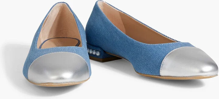 Pearl embellished denim flats - Image 2