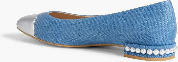 Pearl embellished denim flats - Image 3