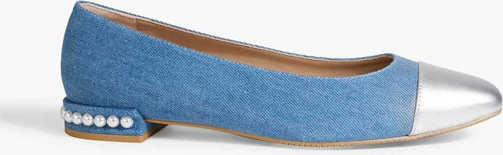 Pearl embellished denim flats