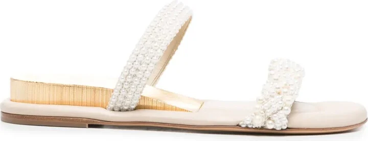 Pearl-Embellished Flat Sandals