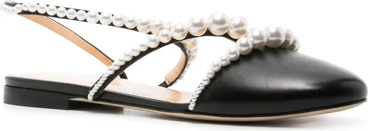 Pearl-Embellished Leather Ballerina Shoes - Image 2