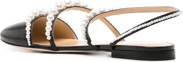 Pearl-Embellished Leather Ballerina Shoes - Image 3