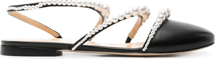 Pearl-Embellished Leather Ballerina Shoes