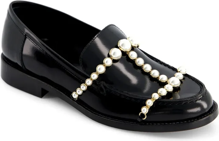 Pearl-Embellished Leather Loafers - Image 2