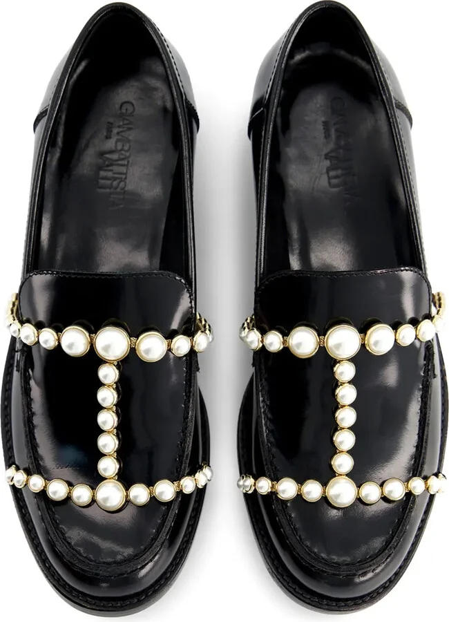 Pearl-Embellished Leather Loafers - Image 4