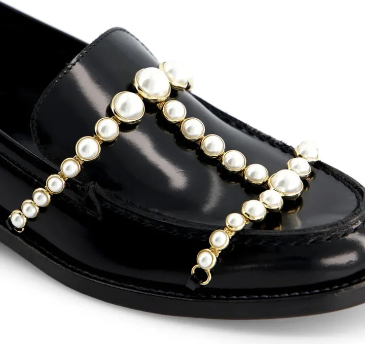 Pearl-Embellished Leather Loafers - Image 5