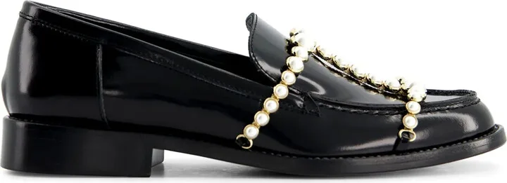 Pearl-Embellished Leather Loafers