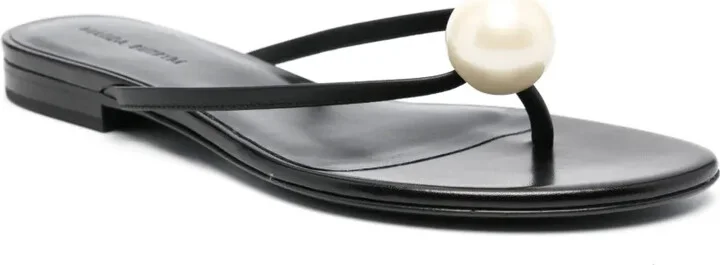 Pearl-Embellished Leather Sandals - Image 2