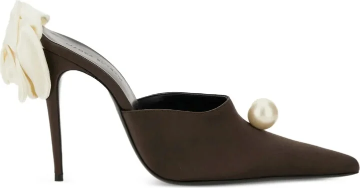 Pearl-Embellished Pointed-Toe Mules