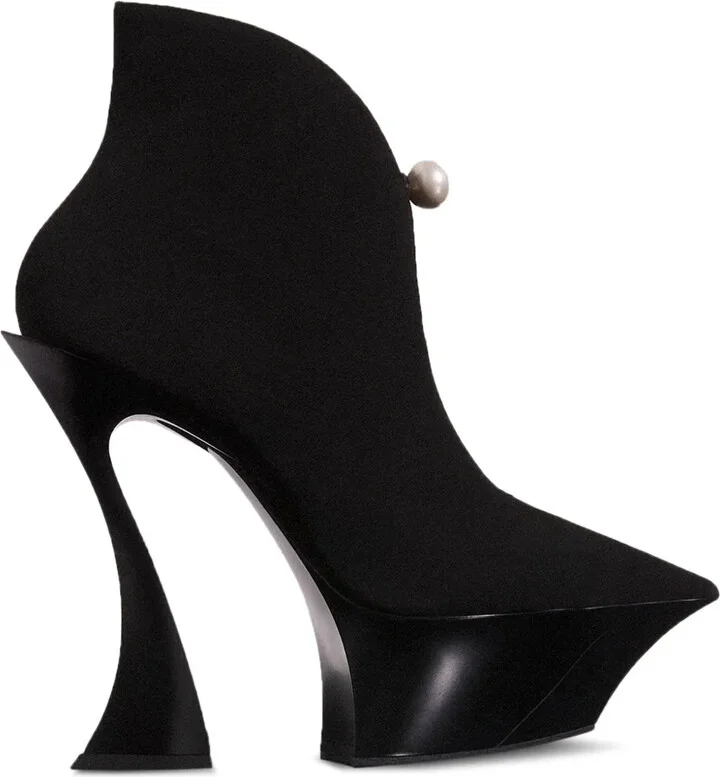 Pearl-Embellished Sculpted Heel Boots