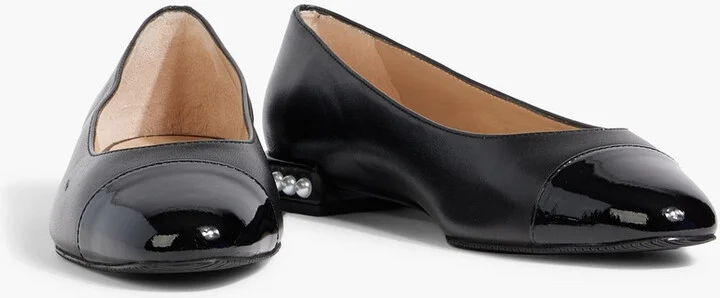 Pearl embellished smooth and patent-leather ballet flats - Image 2