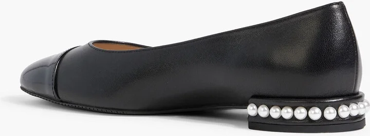 Pearl embellished smooth and patent-leather ballet flats - Image 3