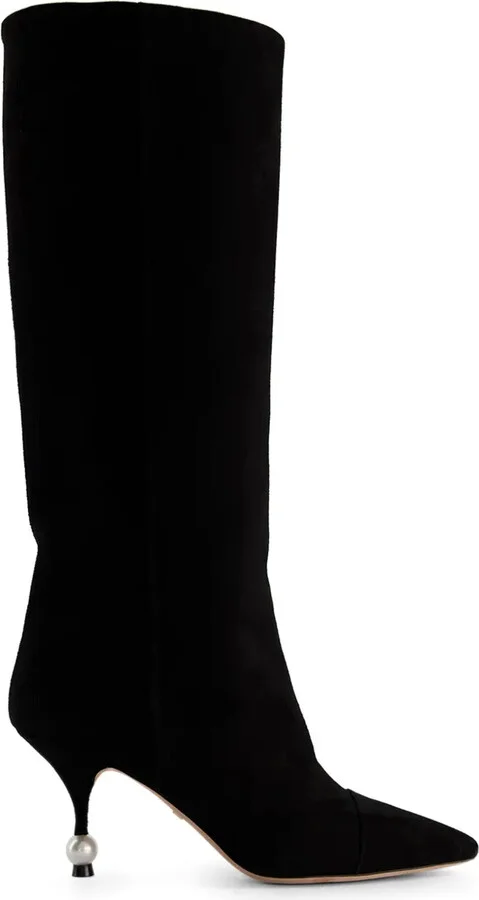 Pearl-Heel Suede Boots