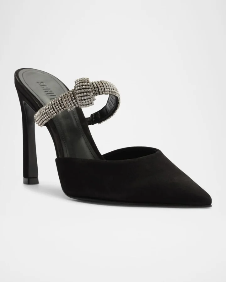 Pearl Suede Crystal-Knot Mule Pumps - Image 2