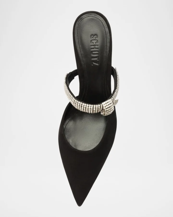 Pearl Suede Crystal-Knot Mule Pumps - Image 3