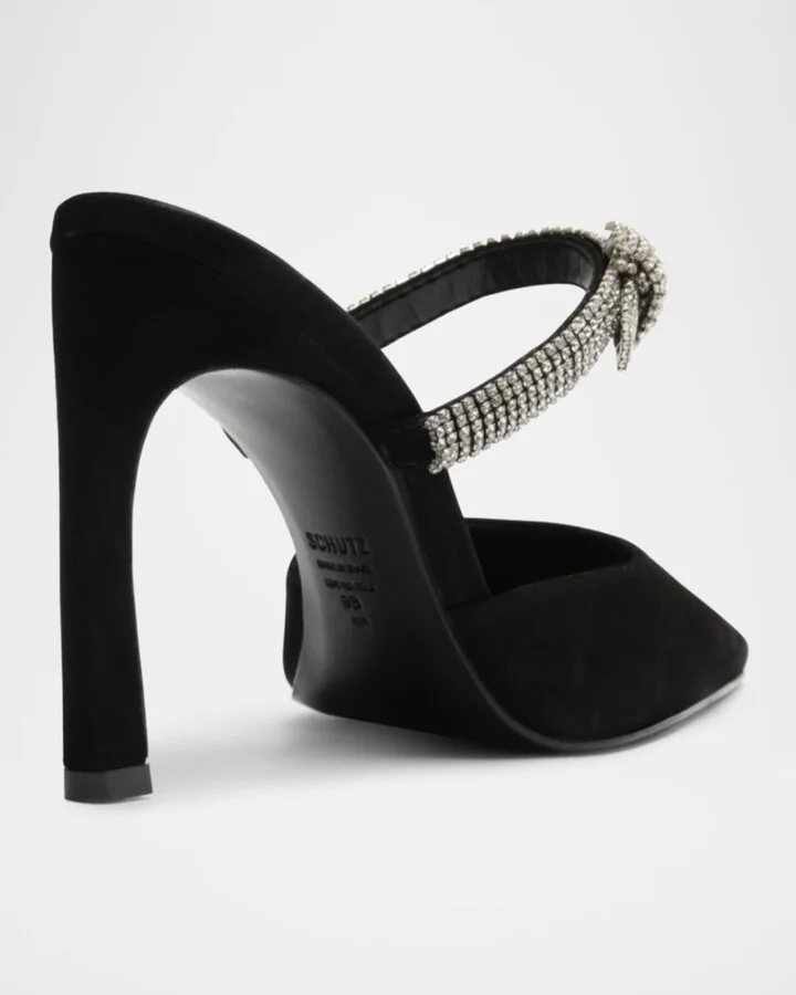 Pearl Suede Crystal-Knot Mule Pumps - Image 8