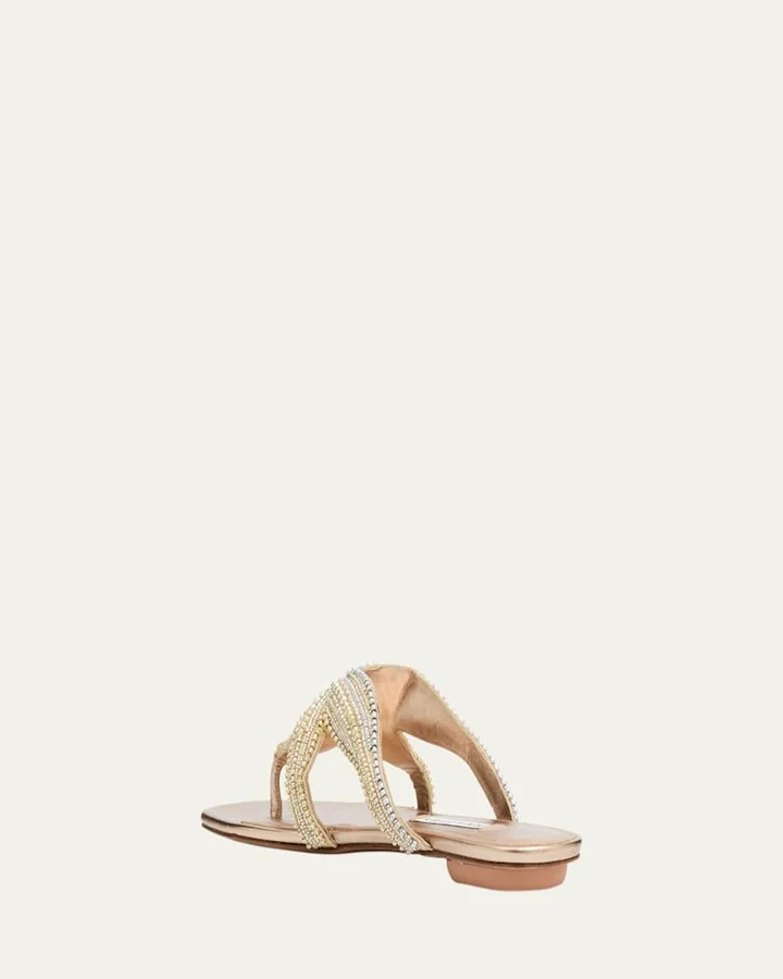 Pearly Beaded Flat Thong Sandals - Image 3